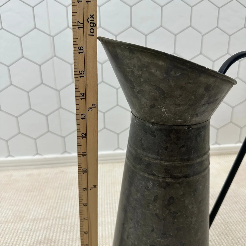 Rustic Galvanized Metal Pitcher Vase Dark Grey Farmhouse Decorative Jug 16.5in